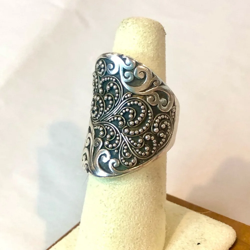 LOIS HILL Sterling Silver Oxidized Cigar Band Ring Granulated Cutout Design NWT - Picture 1 of 17